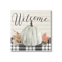 Stupell Industries Welcome Plaid Pumpkin Sign Canvas Wall Art