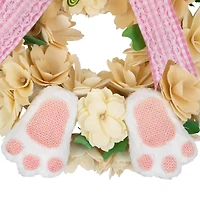 18" Wooden Floral Artificial Easter Wreath with Rabbit Ears & Paws