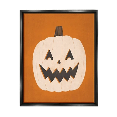 Stupell Industries Happy Jack-o-Lantern Halloween Pumpkin Framed Floater Canvas Wall Art