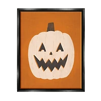 Stupell Industries Happy Jack-o-Lantern Halloween Pumpkin Framed Floater Canvas Wall Art