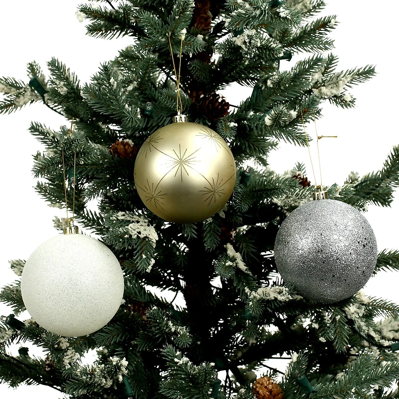 14 Pack 4" Gold & Silver Glitter & Starburst Shatterproof Ball Ornaments by Ashland®
