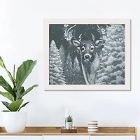 Neutral Painted Deer White Framed Canvas Wall Art