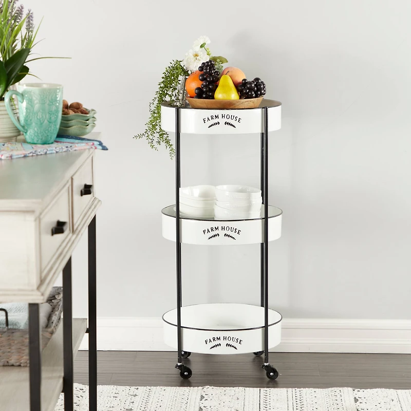 White Farmhouse Metal Storage Cart