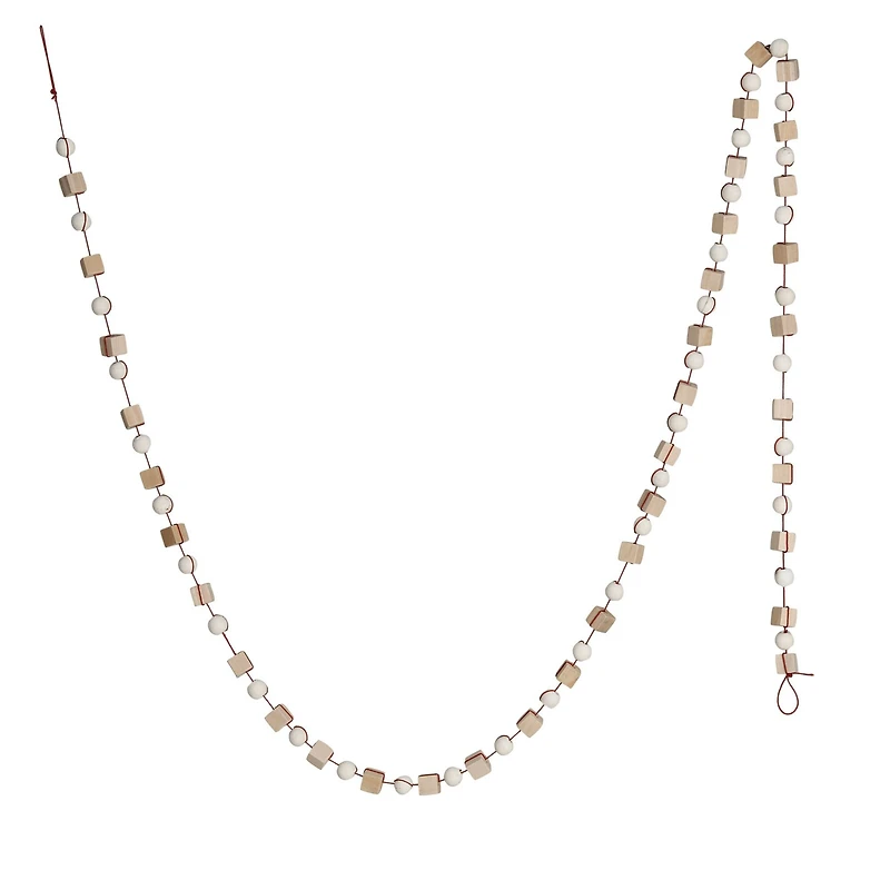 Hello Honey® 6ft. Paulownia Wood Mixed Shapes Beads & Red String Garland