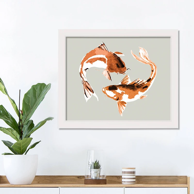 Circling Koi White Framed Print Wall Art