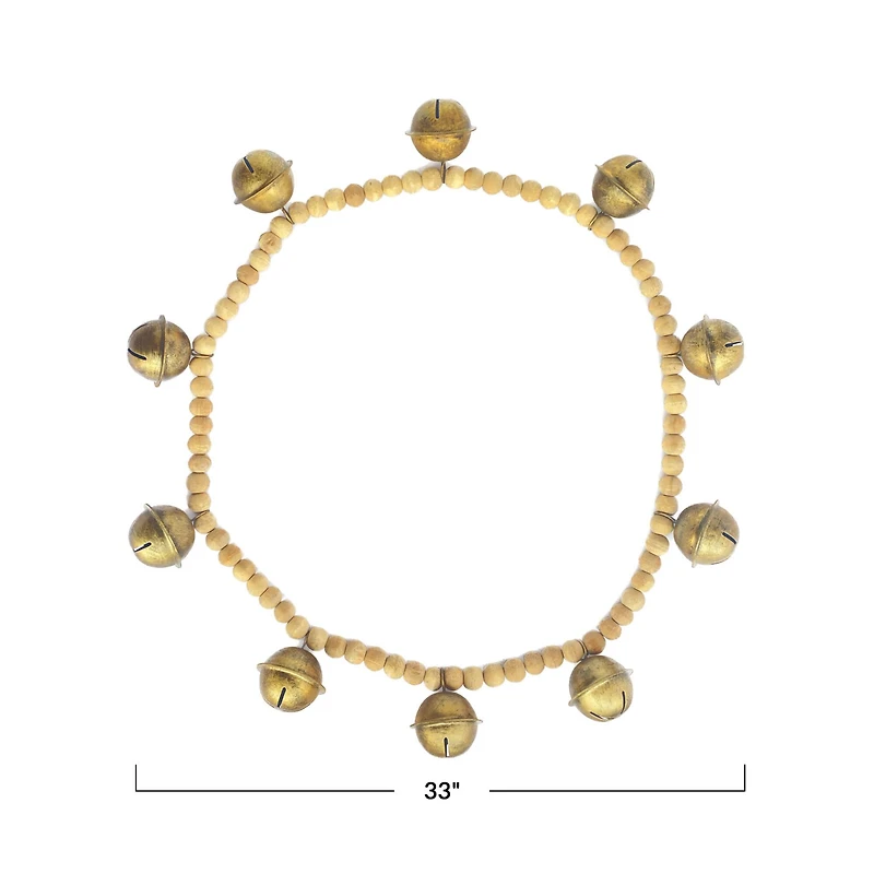 Hello Honey® 2.75ft. Antique Gold Finish Wood Bead & Metal Bell Garland