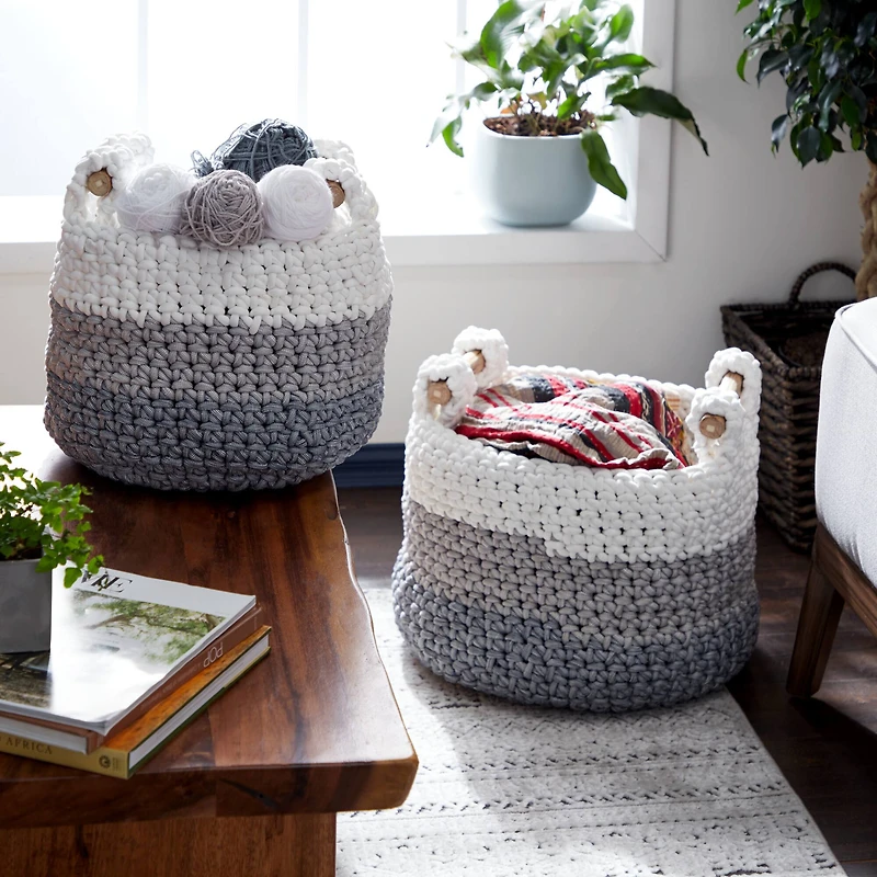 Gray Polyester Country Storage Basket Set