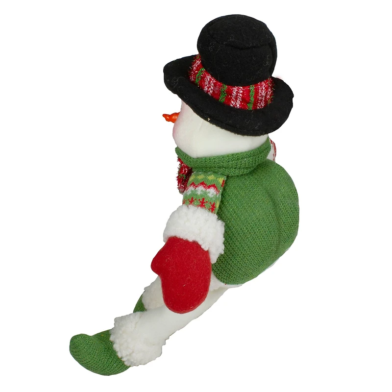 18" Red & Green Sitting Smiling Snowman Christmas Figure