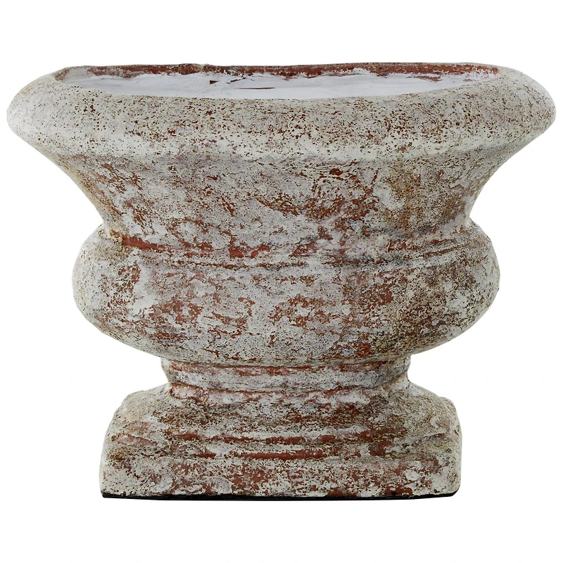 10.5" Brown Ceramic Antique Style Textured Wide Vase with Copper Accents