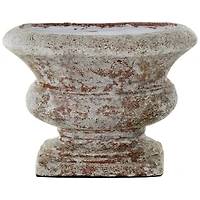 10.5" Brown Ceramic Antique Style Textured Wide Vase with Copper Accents