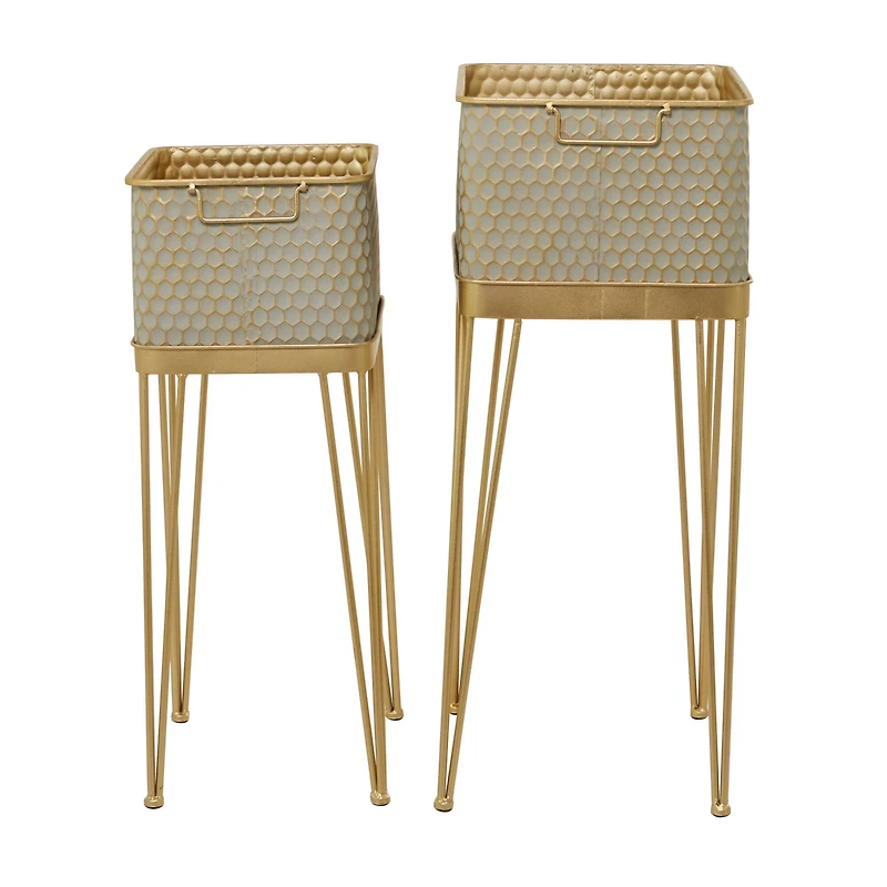 Gold Modern Planter, Set of 2" 30", 27"