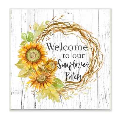 Stupell Industries Welcome to Sunflower Patch Rustic Floral Wreath Wood Wall Plaque