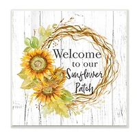 Stupell Industries Welcome to Sunflower Patch Rustic Floral Wreath Wood Wall Plaque