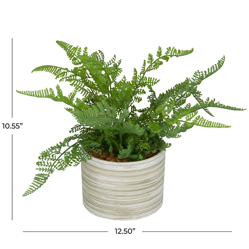 The Novogratz 13" Green Faux Foliage Fern Artificial Plant With Patterned Round Pot