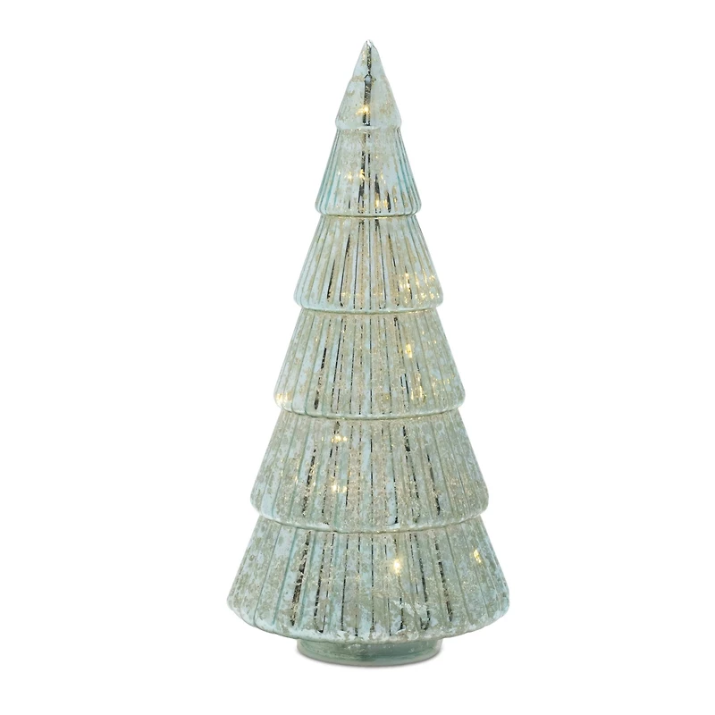 Green Mercury Glass LED Tree Set