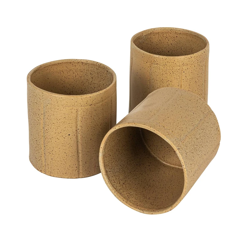 Hello Honey® 6" Tan Decorative Stoneware Crock with Line Detail