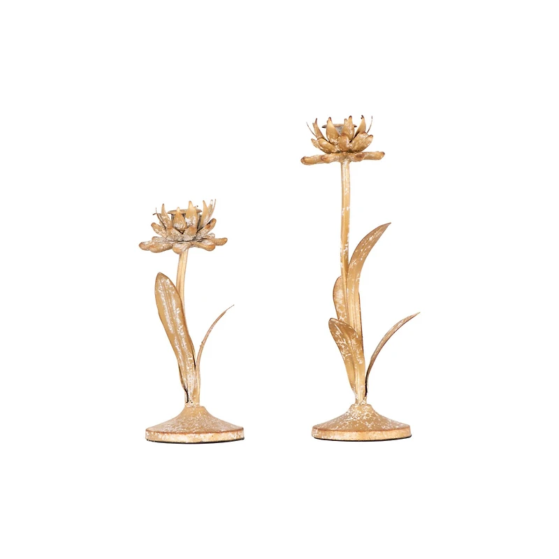Hello Honey® Gold Metal Flower Shaped Taper Candle Holder Set
