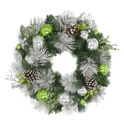 24" Green & Silver Ornament Decorated Wreath
