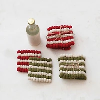 Hello Honey® 4" Cream & Red Handmade Wool Felt Ball Coasters, 4ct.