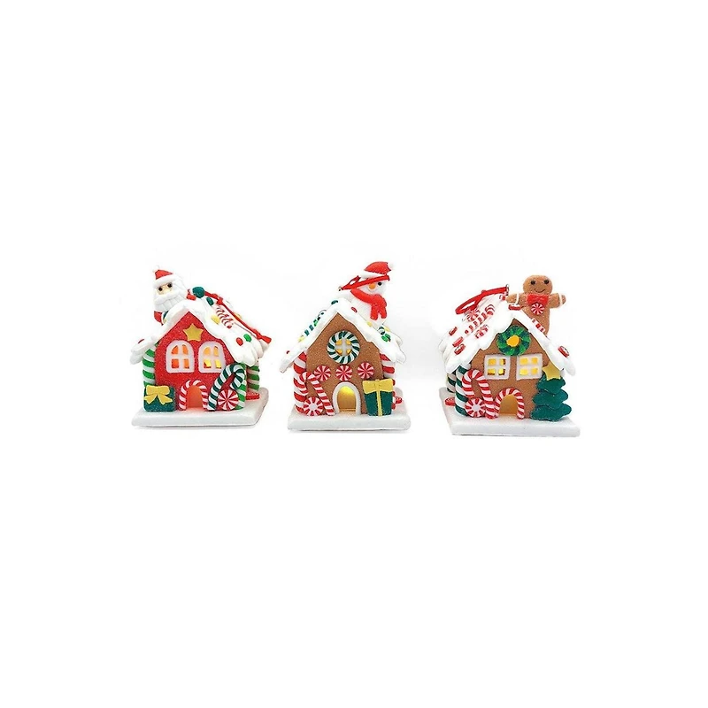 Wizardi 2.48" x 3.23" Gingerbread Snow House with Santa Christmas Ornament