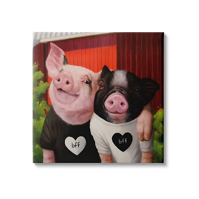 Stupell Industries Best Friends Forever Farm Pigs Happy Fun Animals Canvas Wall Art