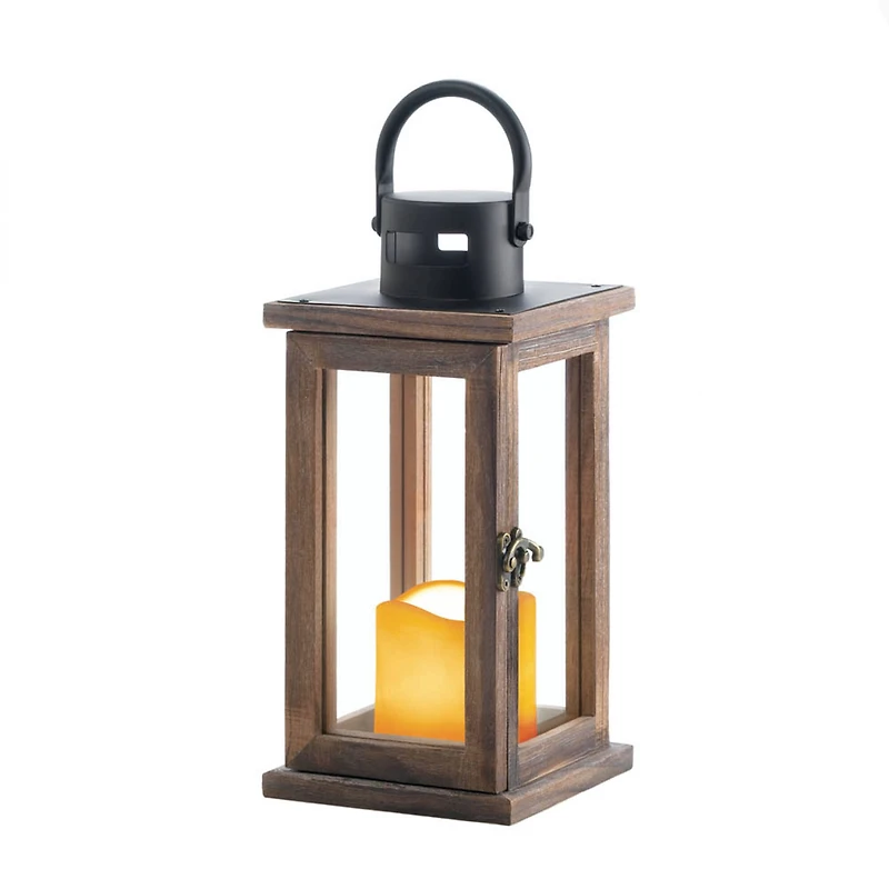 10.75" Lodge Wooden Lantern with LED Candle