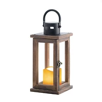 10.75" Lodge Wooden Lantern with LED Candle