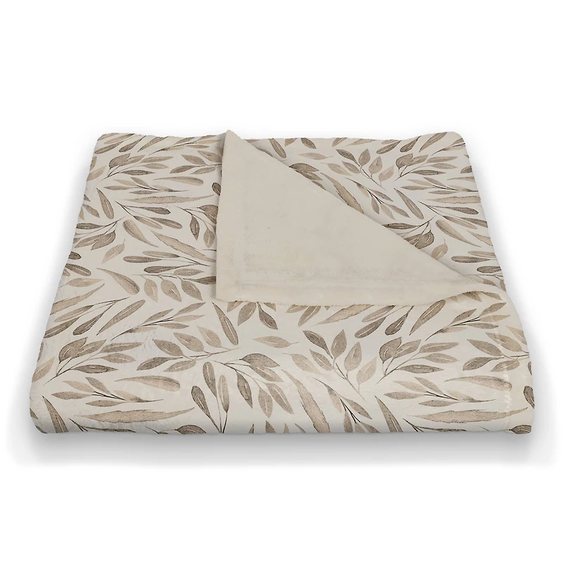 Greige Fall Leaves Fleece Blanket
