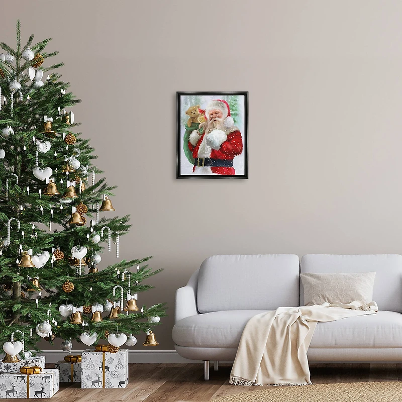Stupell Industries Jolly Shh Santa Claus Gift Sack Framed Floater Canvas Wall Art