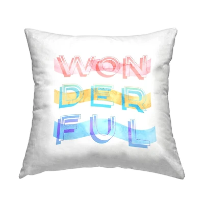 Stupell Industries Wonderful Typography Layered Letters Over Stripes Throw Pillow, 18" x 18"