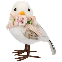 7" White Plush Bird Accent with Gingham Bow