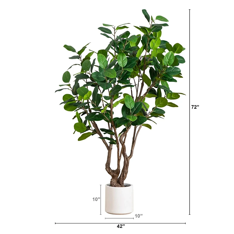 6ft. Artificial Audrey Ficus Leaf Tree in White Decorative Planter