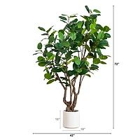 6ft. Artificial Audrey Ficus Leaf Tree in White Decorative Planter