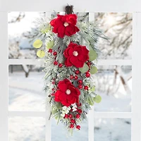 Glitzhome® 28"H Christmas Red Mangnolia & Berry Teardrop