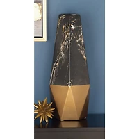 18" Dark Gray & Gold Stoneware Contemporary Vase
