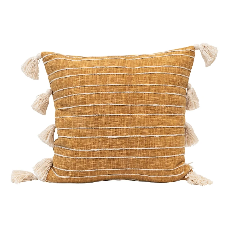 Hello Honey® Mustard & White Applique Stripe Cotton Woven Pillow