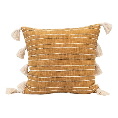 Hello Honey® Mustard & White Applique Stripe Cotton Woven Pillow