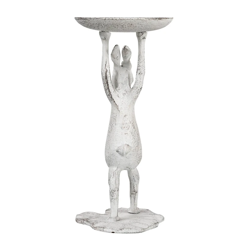 Hello Honey® 11" Whitewash Finish Cast Iron Rabbit Pillar Candle Holder