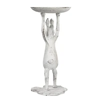 Hello Honey® 11" Whitewash Finish Cast Iron Rabbit Pillar Candle Holder