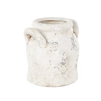 8.25" Cream Ceramic Antique Style Distressed Decorative Vase with Handles