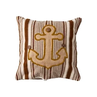 Hello Honey® Woven Cotton Blend Appliqued Anchor Pillow With Stripes & Wood Buttons