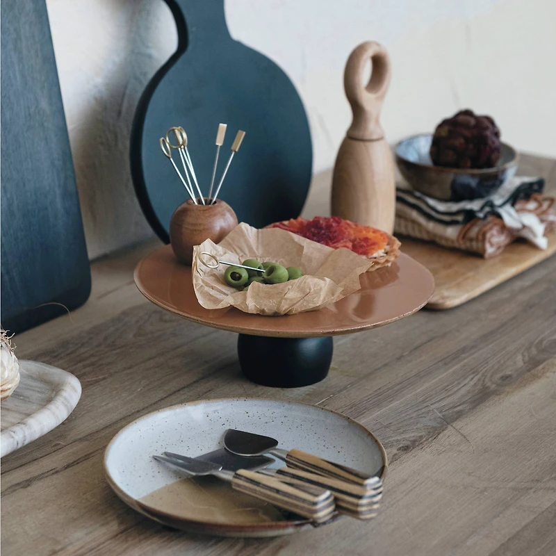 Hello Honey® 9.75" Brown & Black Enameled Mango Wood Kitchen Pedestal