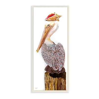 Stupell Industries Nautical Pelican Beach Post with Sea Shell,7" x 17"