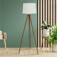 Hello Honey® Mid-Century Modern Tripod Wood Floor Lamp with Linen Shade