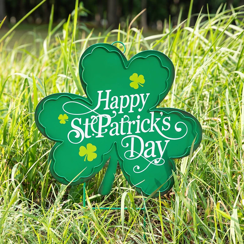 Glitzhome® 24" St. Patrick's Metal Shamrock Yard Stake