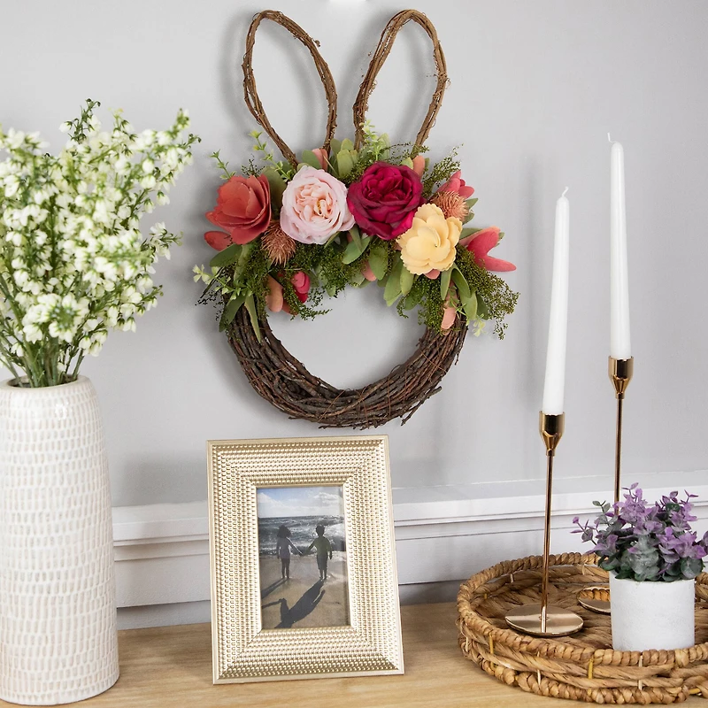 15" Wooden Floral Easter Bunny Ears Twig Wreath