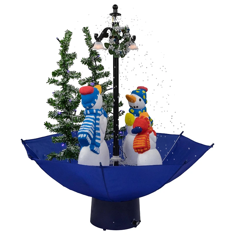 30" Musical Lighted Snowing Snowman Family in Umbrella Base Christmas Decoration