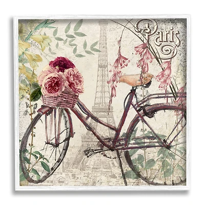 Stupell Industries Pink Peonies Bicycle Bouquet Vintage Parisian Architecture Framed Wall Art