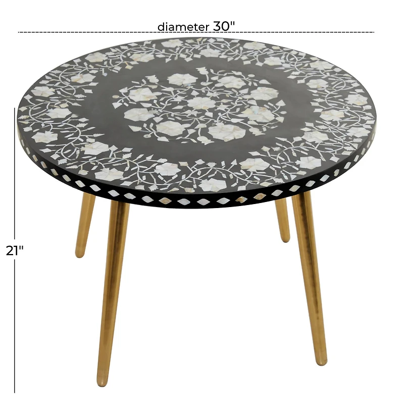 30" Gold Aluminum & Wood Eclectic Coffee Table