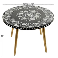 30" Gold Aluminum & Wood Eclectic Coffee Table